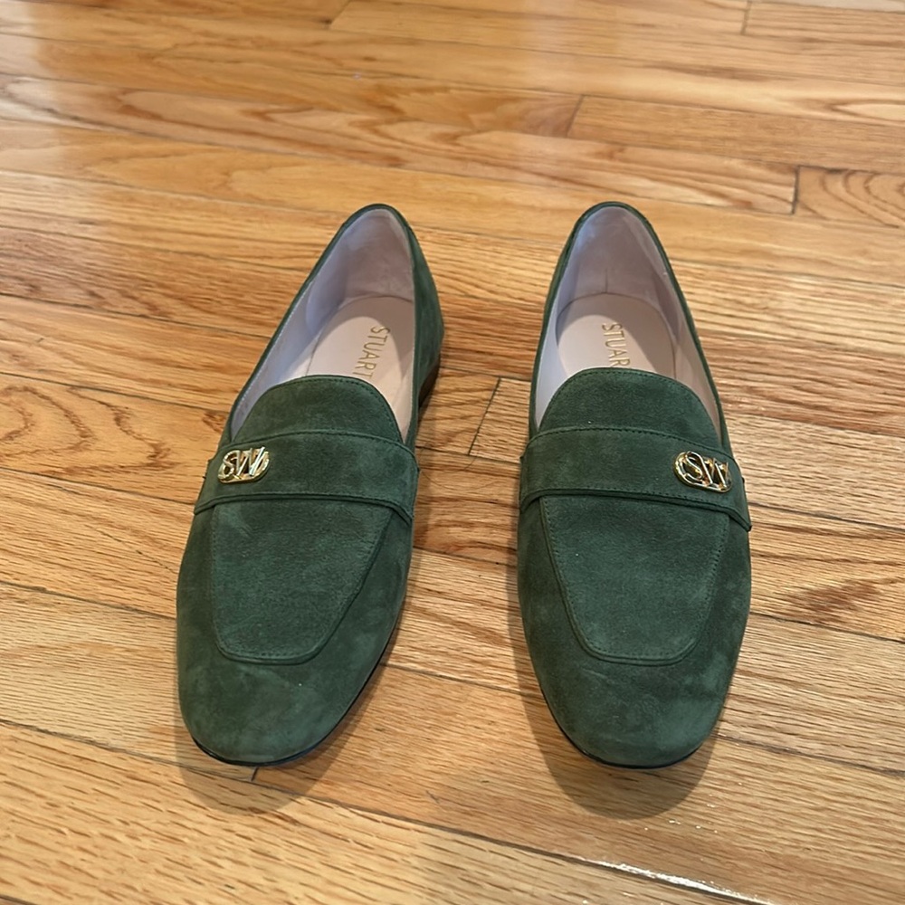 Stuart Weitzman green suede loafers